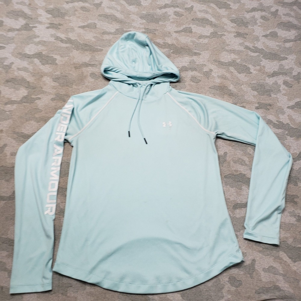 Under Armour Sweatshirt Womens Medium Blue Loose Hooded Light Weight Outdoors